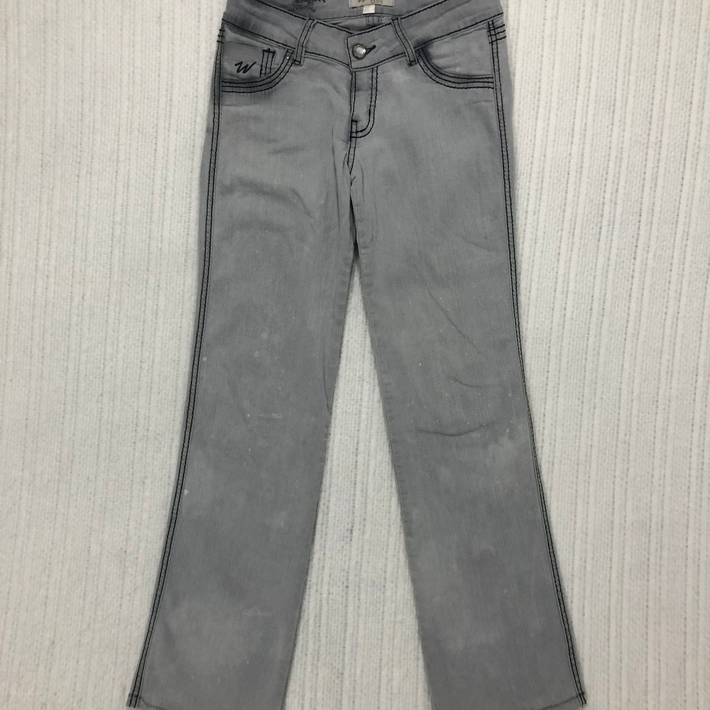 Wayne Jeans Womens Gray Contrast Stitch Low Rise Bootcut Denim Pants 28x29